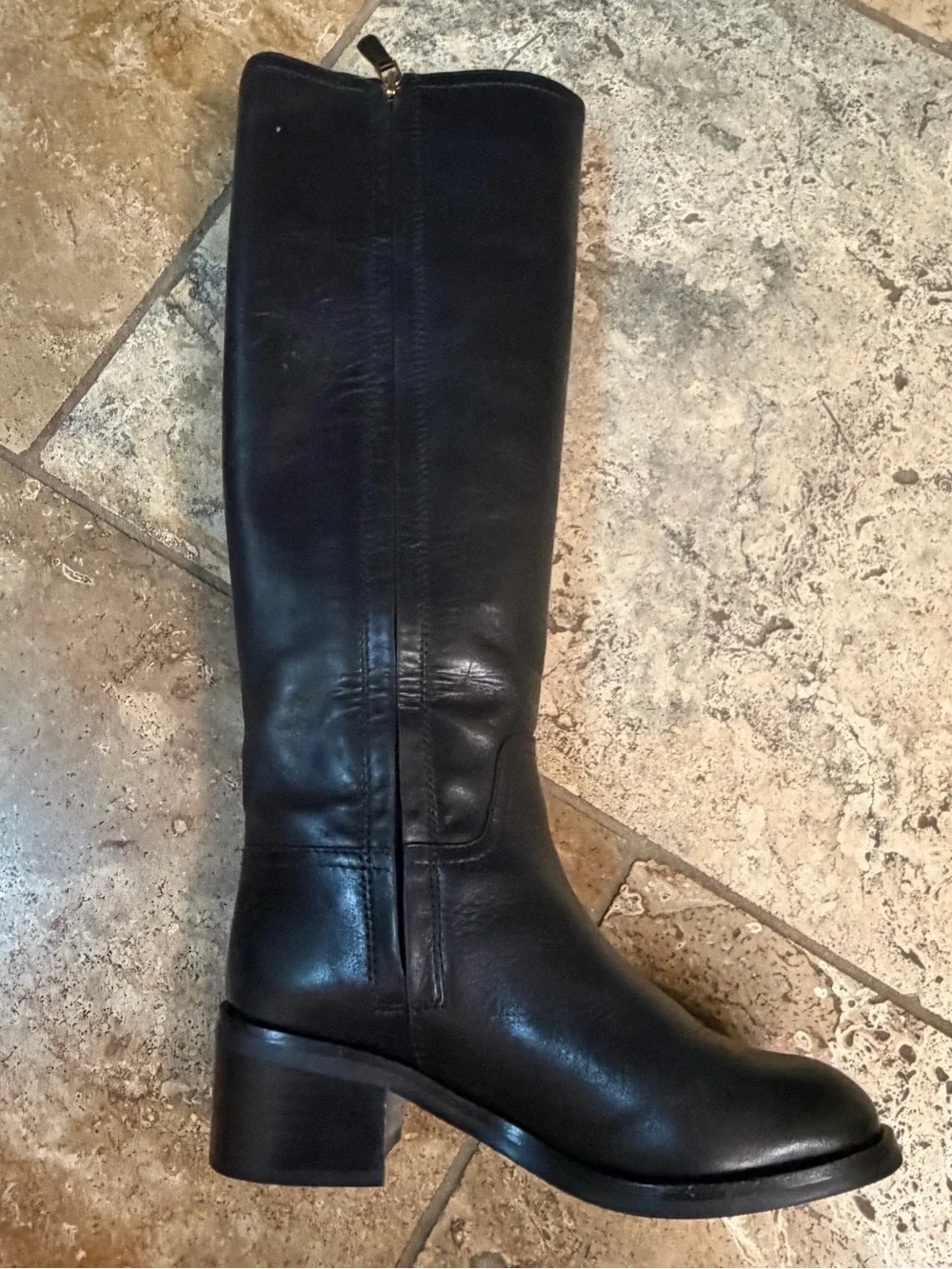 Tory Burch Black Leather Over-the-Knee Riding Boots with Gold Logo